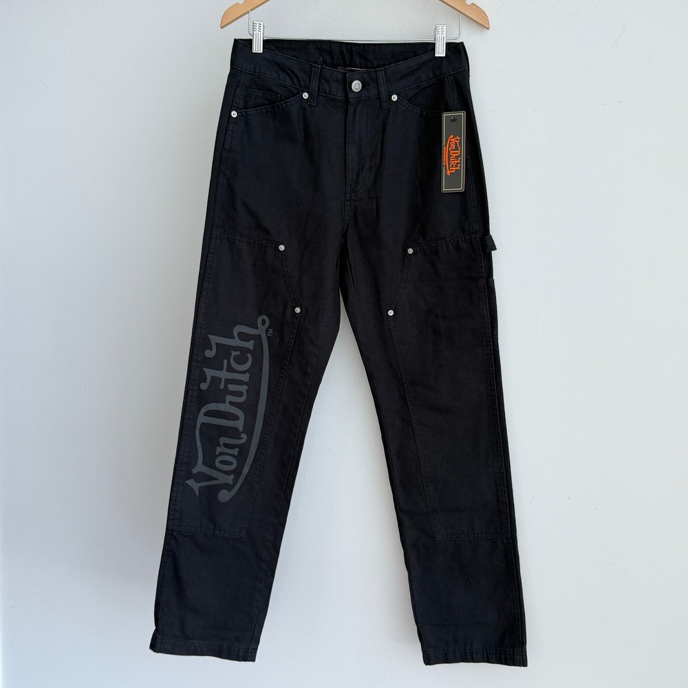 Von Dutch Double Knee Cargo Pants Men's Size 28x30 Black Workwear Carpenter